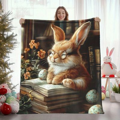 1 Easter Bunny and Egg Pattern Flannel Blanket - Soft and wa