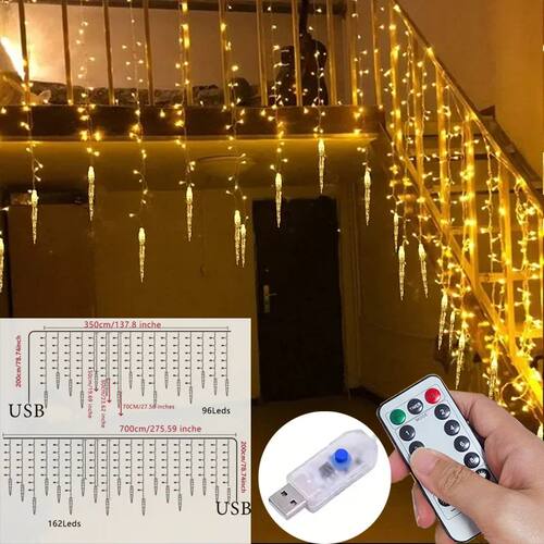 Christmas Garland USB LED Icicle Curtain String Lights Droop