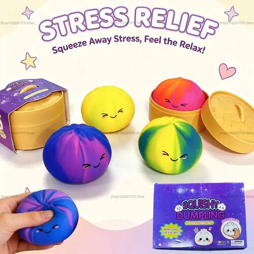 Rainbow Dumpling Squishies with Steamer Box Soft Stretchy Ba