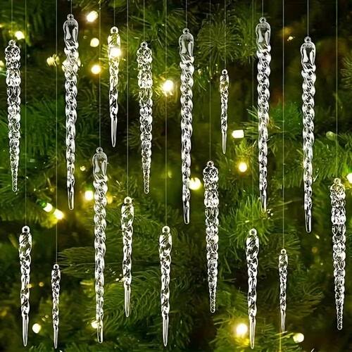 12pcs Crystal Clear Christmas Tree Ornaments Icicle Decorati