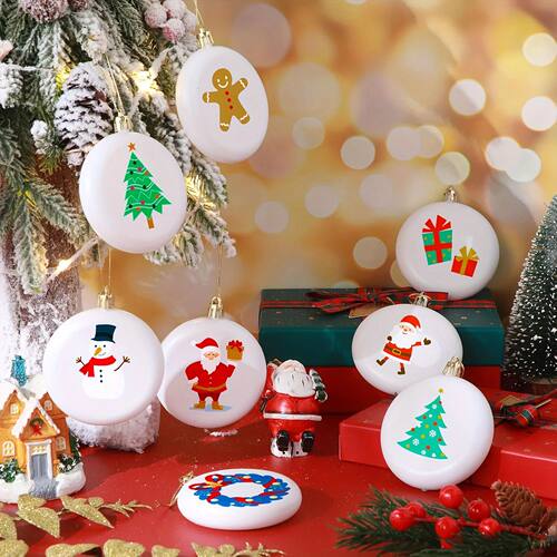 10pcs 8cm/3.15in White Round Blank Ball Ornaments with Silve