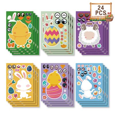 6/12Sheets DIY Make a Face Easter Egg Puzzle Stickers Party