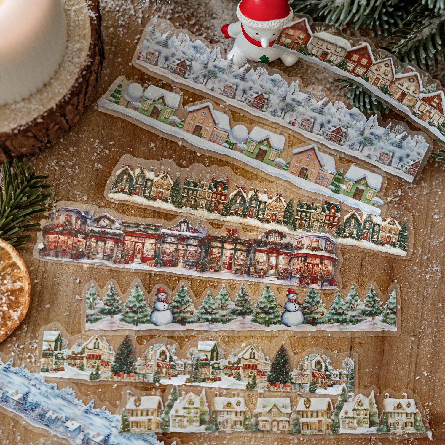 20pcs Retro Christmas PET Stickers Stripe Creative Collage D