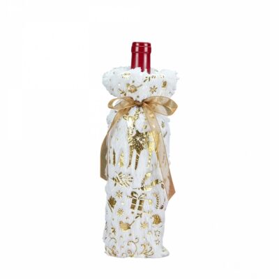 Christmas Wine Bottle Cover Gold Snowflake Print Plush Bottl