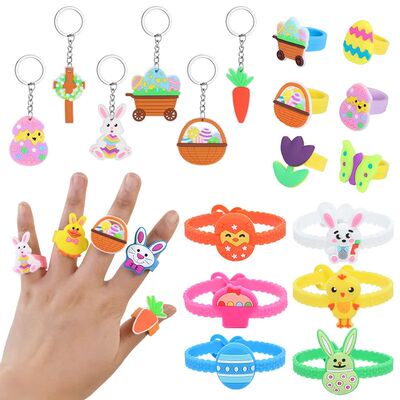 Easter Kids Gift Rabbit Eggs Bracelets Silicone Ring Keycha