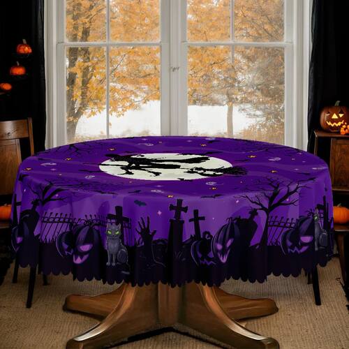 1 item, Halloween-themed party tablecloth, skeleton witch, g