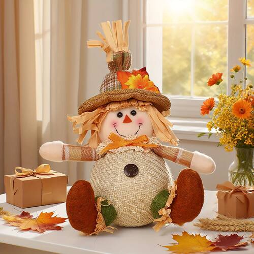 1pc Rustic Autumn Harvest Scarecrow Decor, Plaid & Sunflower