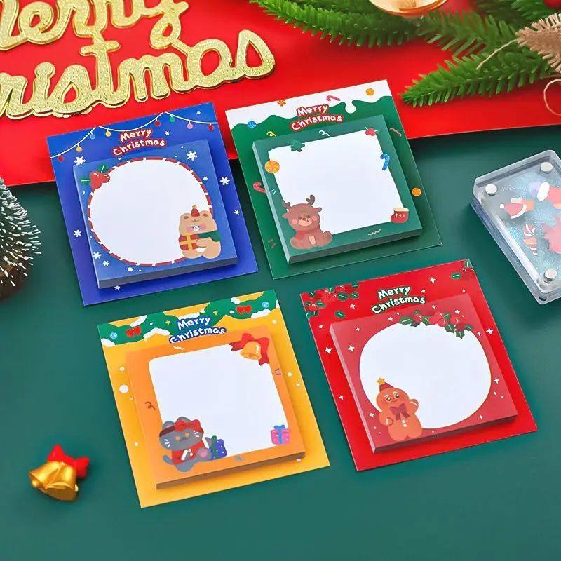 4 Pieces Adhesive Kawaii Christmas Sticky Notes Notepad Memo