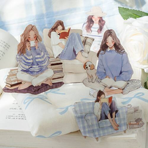 30 pcs/pack Reading girl Stickers aesthetic Stick Labels Dec