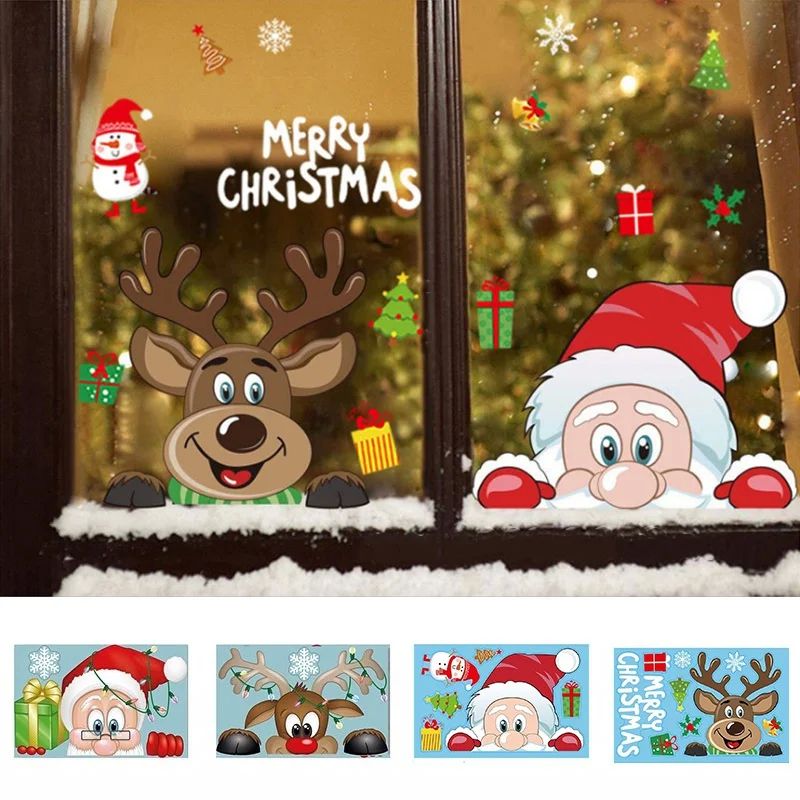 Snowflake Santa Elk Christmas Colorful Static Glass Sticker