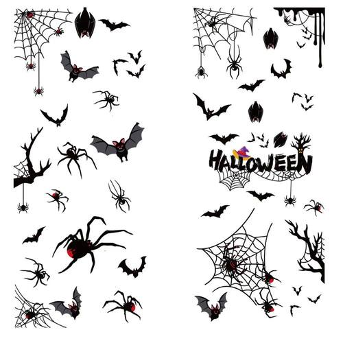 NEW Black Halloween Stickers Static PVC Spider Bat Decals Pa