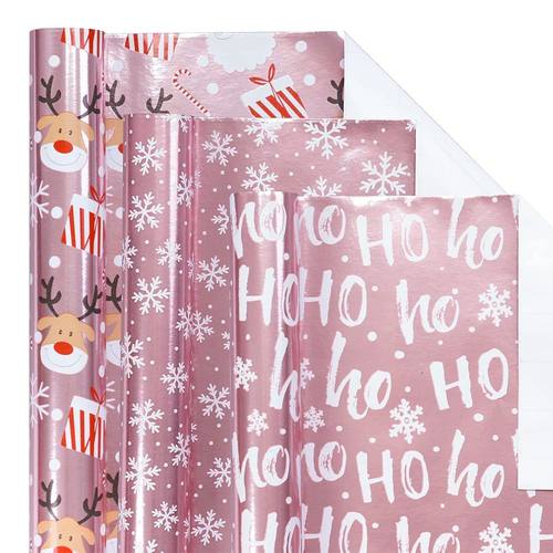 1 Roll Christmas Wrapping Paper Mini Roll, Pink Metallic Foi