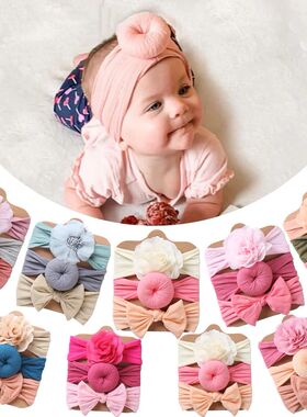 3Pcs/Lot Solid Nylon Baby Headbands Lace Flower Bow Hair Ban