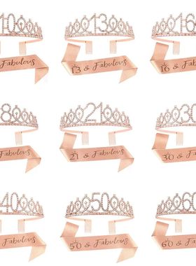 Birthday Tiara Crown and Sash for Women Girls Sweet 13th 16t