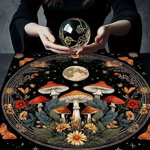 1pc Moonlit Mushroom Garden Tarot Tablecloth – Mystical Flo