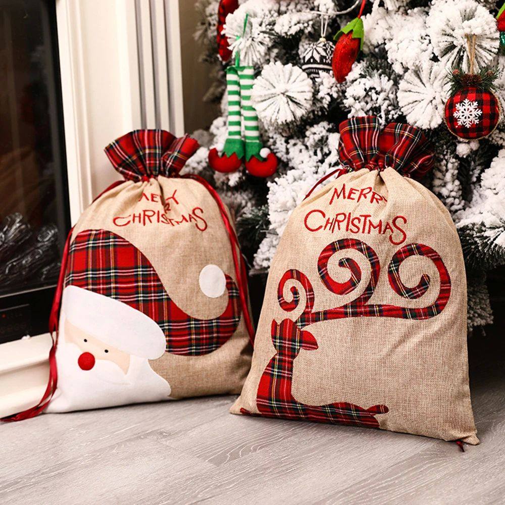 Large Christmas Gift Bag Drawstring Luxury Linen Packing Bag