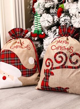 Large Christmas Gift Bag Drawstring Luxury Linen Packing Bag