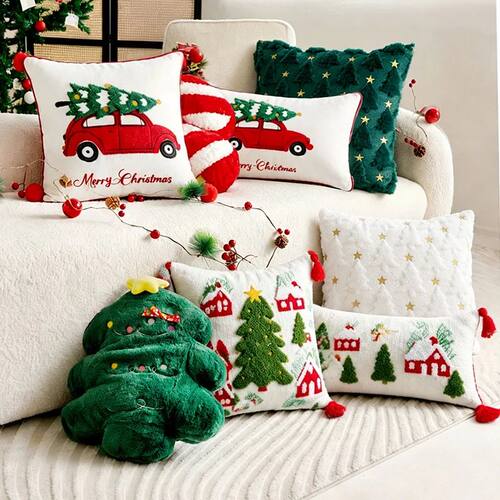 Christmas Embroidery Throw Pillowcase Cojines Holiday Decora
