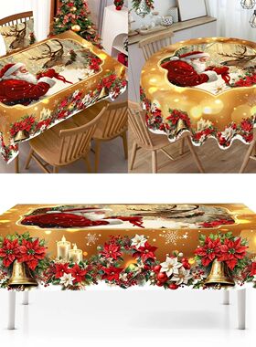 Golden Christmas Santa Claus Tablecloth Christmas Decoration