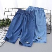 夏季 中大童五分裤 新款 子薄款 潮透气柔软帅 儿童天丝裤 男童牛仔短裤