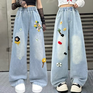 新款女童春装牛仔裤2025洋气时髦裤子大童春季女孩宽松阔腿裤洋气