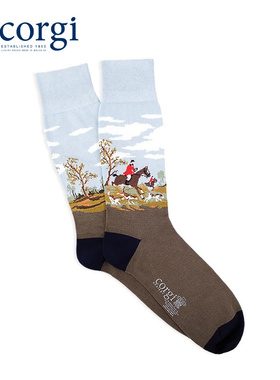 CORGI英国进口英伦风秋冬季油画印花新款精梳棉男士优质中筒袜