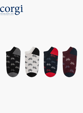 CORGI英国进口男士袜子英式复古浪漫自行车印花秋夏薄款透气船袜