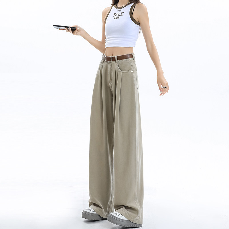 设计感褶皱阔腿牛仔裤女直筒宽松显瘦梨形身材拖地裤子2025爆款,女装/女士精品,牛仔裤,淘宝优惠券,粉丝福利购,淘宝优惠卷