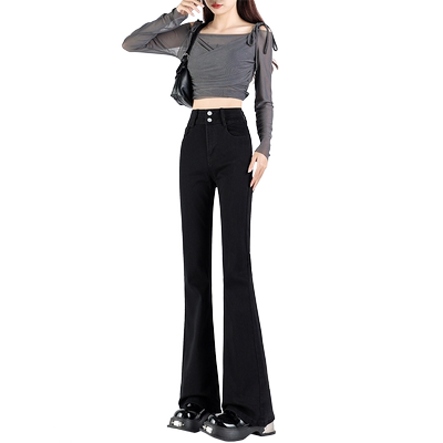 黑色微喇牛仔裤女2025新款