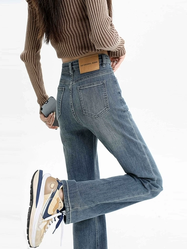 Ретро демисезонные приталенные прямые свободные джинсы, эластичные штаны, подходит для подростков