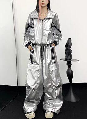 银色演出服DS酒吧表演服嘻哈爵士舞亮面科技感时装街舞套装模特服