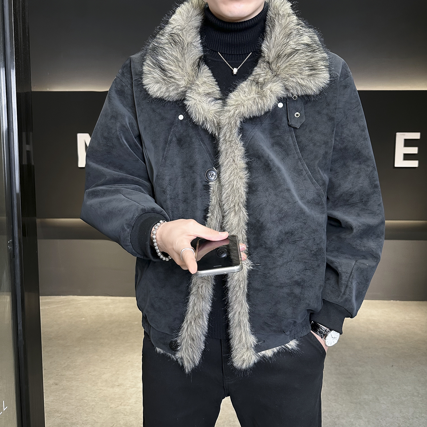 座山雕夹棉皮衣丨货号：915P165，男装皮衣，电商B217