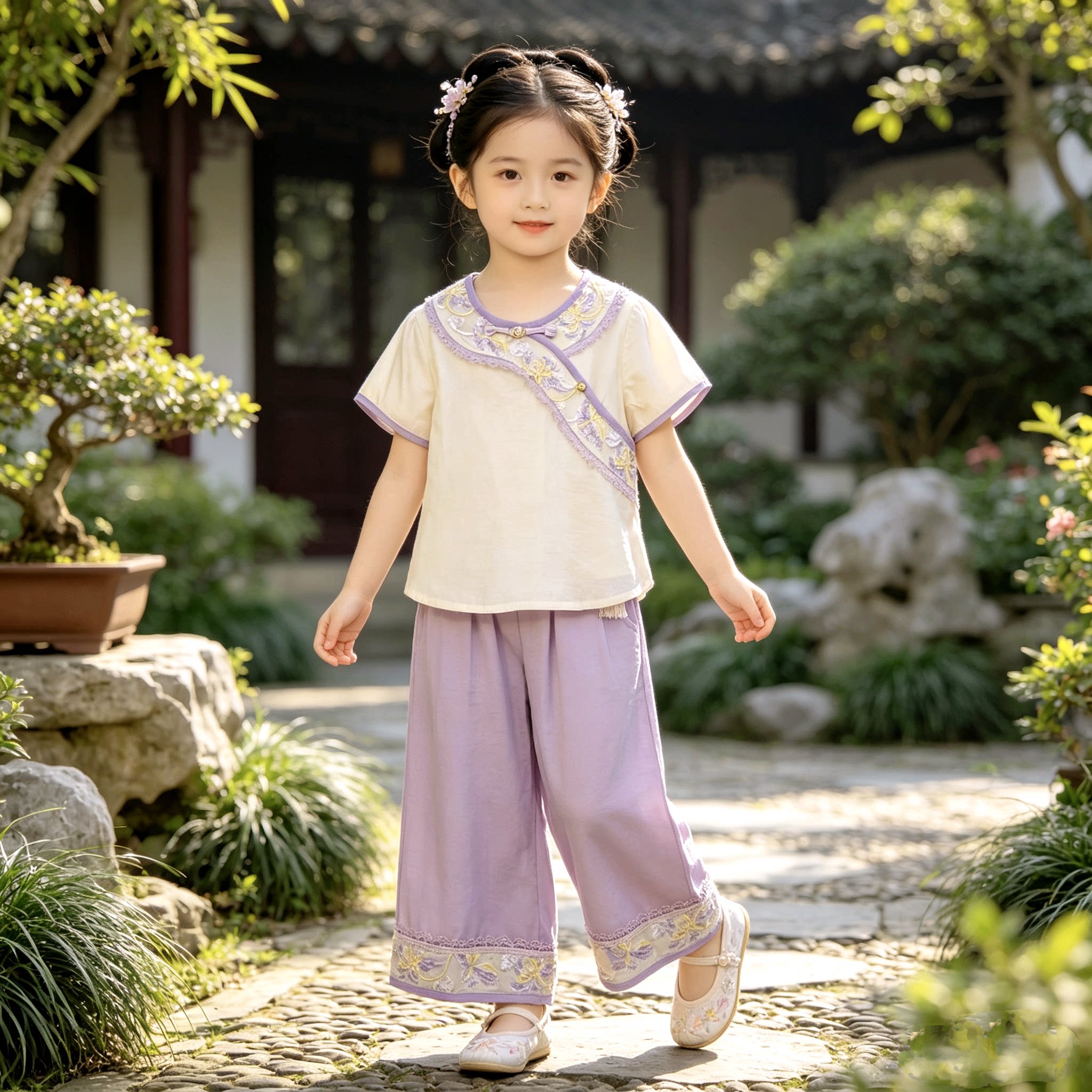 女童汉服2026春夏儿童新中式国风套装女孩上衣阔腿裤唐装两件套夏