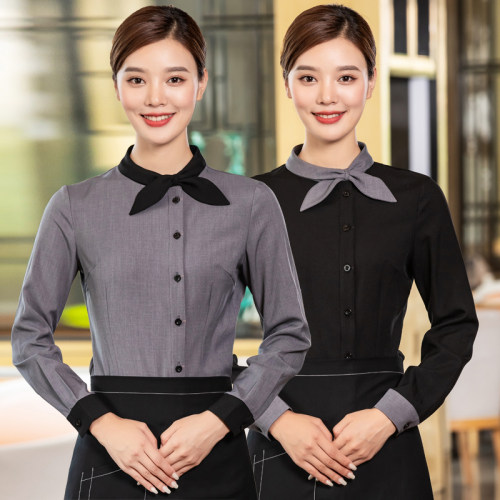 西餐厅工作服长袖女蛋糕咖啡厅火锅快餐店餐饮酒店服务员秋冬季男