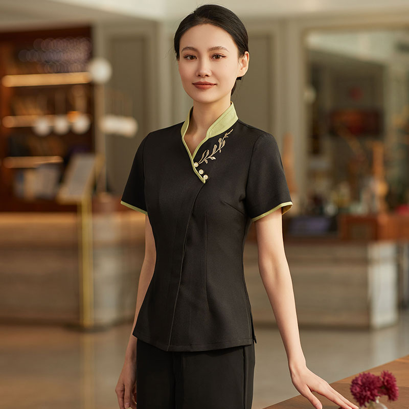 高端酒店服务员工作服定制夏装短袖女新中式餐厅餐饮饭店前厅茶楼