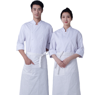 纯棉白色厨师服长袖中餐明档工衣铁板烧衣服西餐厨师工作服男女服