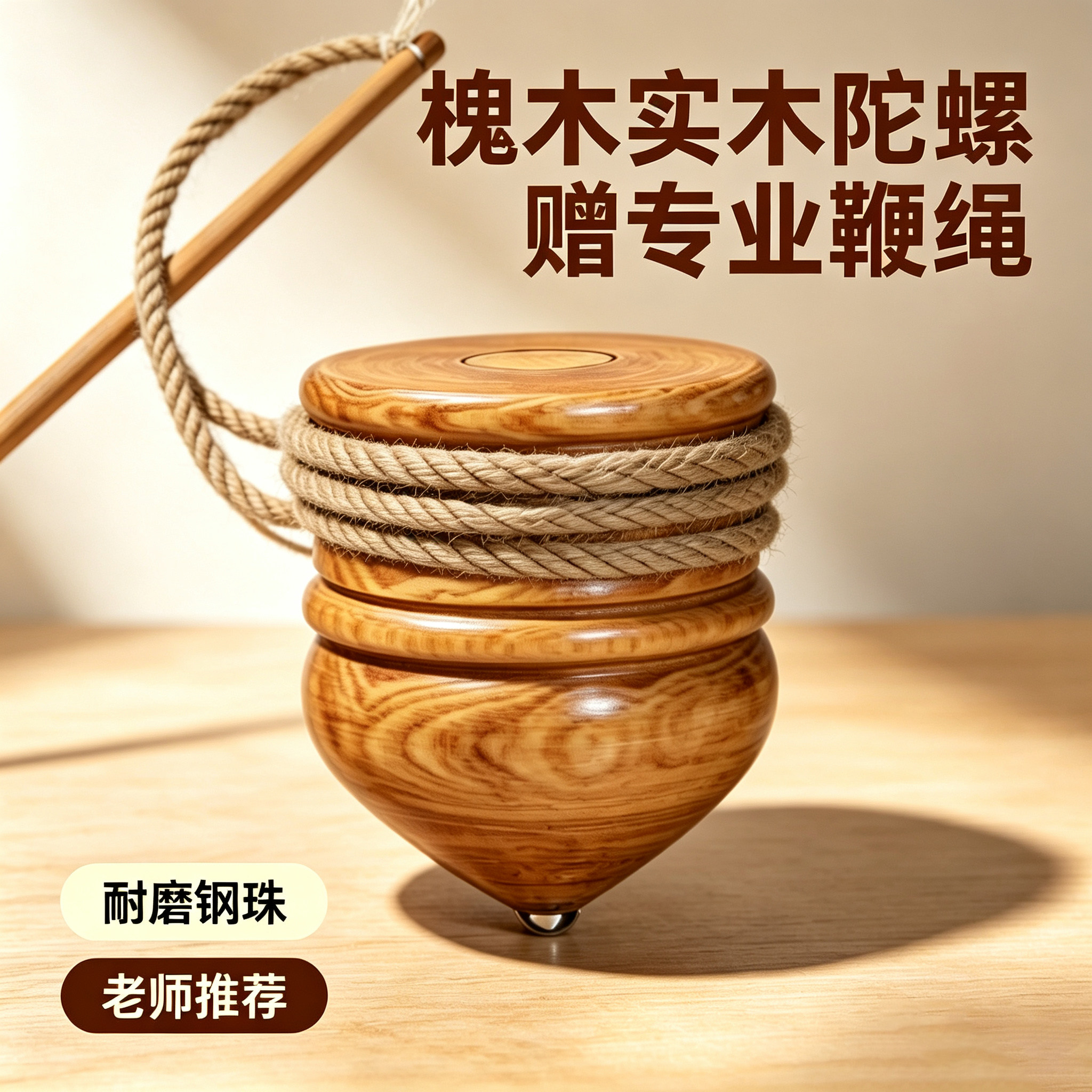2026新款实木陀螺带鞭绳子儿童成人健身老式抽打大号怀旧玩具冰嘎