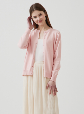 2025新款女士春秋薄款针织衫纯棉圆领开衫女装毛衣针织外套百搭