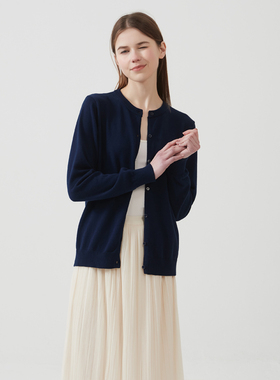 2025新款女装宽松针织开衫纯棉春秋外套纯色百搭圆领毛衣针织衫潮