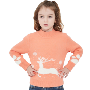 新款中大童圆领针织衫女童打底毛衣加厚儿童冬2026半高领一体加绒