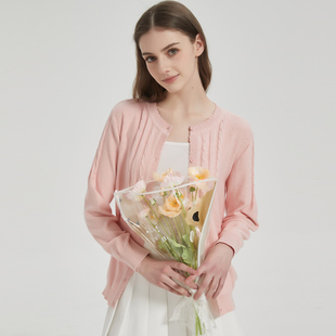 2026春秋款女装纯棉开衫提花女士针织衫圆领薄款麻花外套甜美百搭