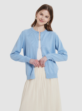 2025新款女宽松针织开衫纯棉春秋外套纯色百搭圆领针织开衫外套