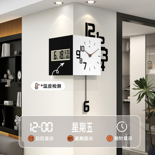 客厅转角时钟液晶数字电子钟新款双面挂钟创意壁灯拐角挂墙钟表