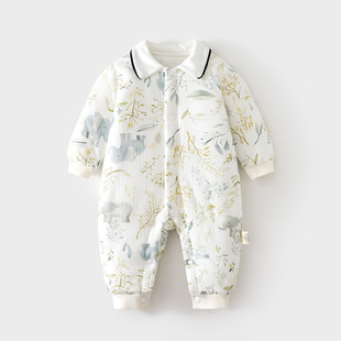 婴儿加棉100克连体衣女宝宝夹棉加厚秋冬装哈衣连身衣爬服婴幼衣