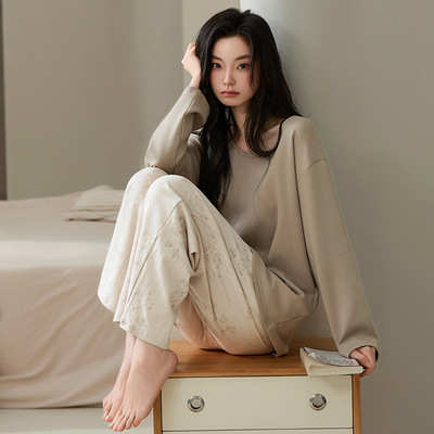 睡衣女款春秋款女2025新款纯棉长袖长裤女士冬季简约家居服