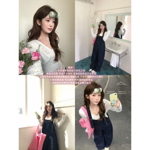 小碎花上衣套装 memorial.真酱慵懒背带裤 女牛仔长裤