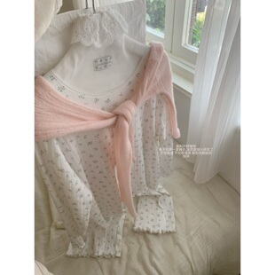 memorial.真酱碎花睡衣温柔甜美风碎花蕾丝边衬衫 韩系上衣 女春季