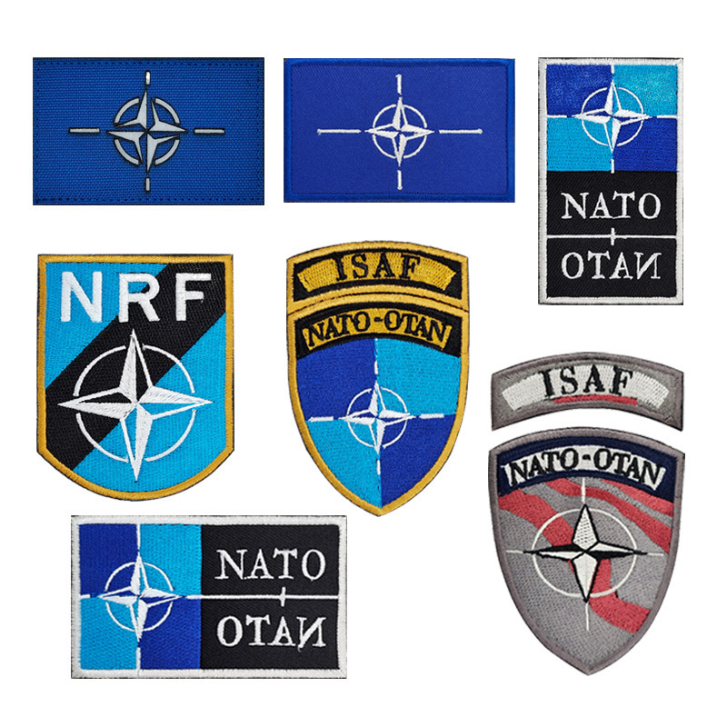 NATO-OTAN北约魔术贴章ISAF刺绣臂章 军迷战术士气章背包反光徽章