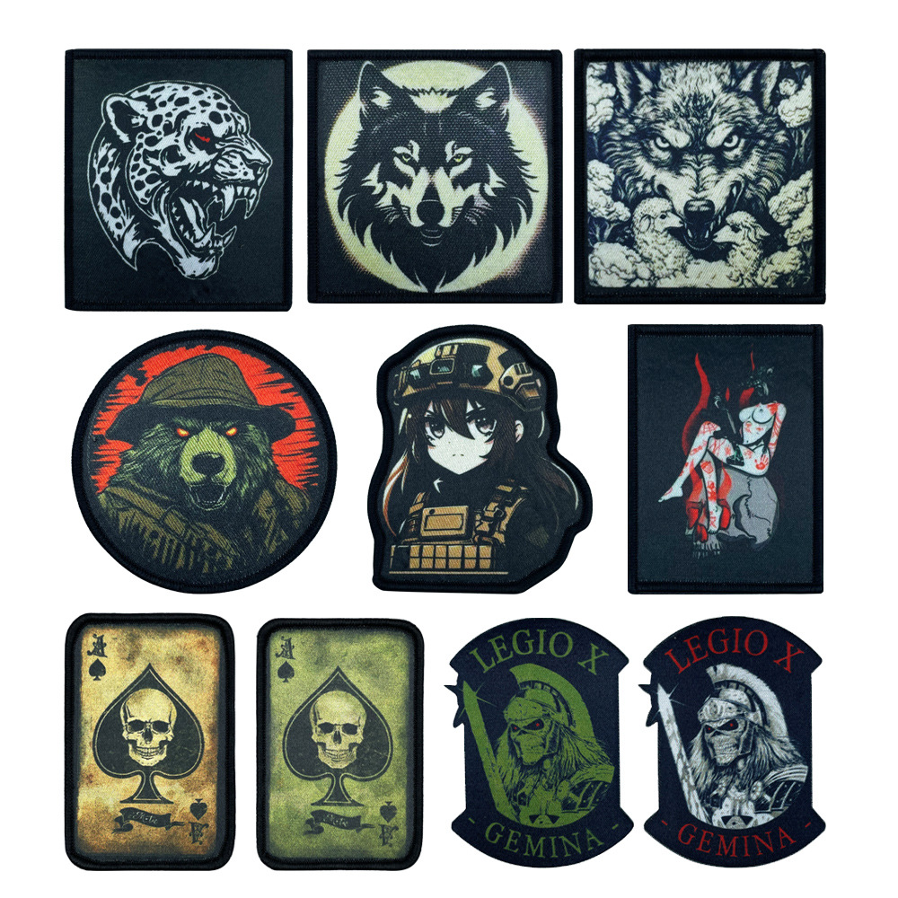 织唛印刷维京人死亡卡片 动物头战术熊狼雪豹魔术贴臂章配饰徽章