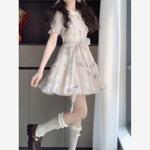 日系可爱娃娃领碎花连衣裙女夏气质甜美小个子收腰显瘦少女裙子仙